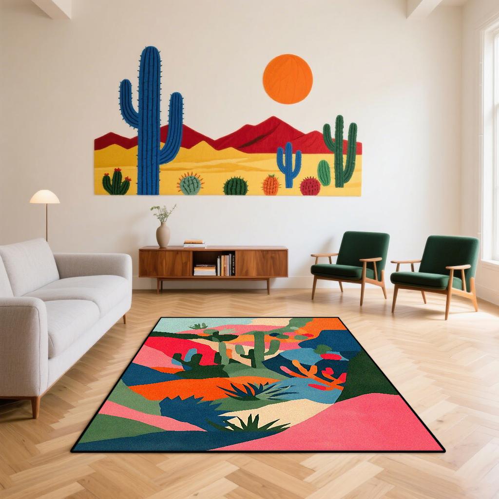 Nordischer Abstrakter Kunstteppich Wohnzimmer Kaktusmuster Dekoration Schlafzimmer Bettseite Flauschig Weich Bodenmatte Große Raumteppiche Waschbar
