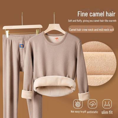 Set Intimo Termico da Uomo in Pelo di Cammello: Top e Bottom a Mezzo Collo Alto con Fodera in Velluto per l'Inverno
