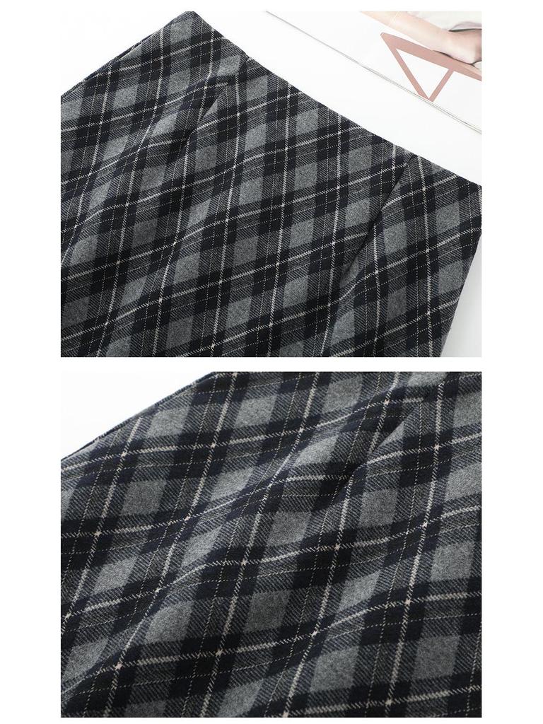 Women's High-Waist Woolen Plaid A-Line Skirt - Autumn 2025 Collection
