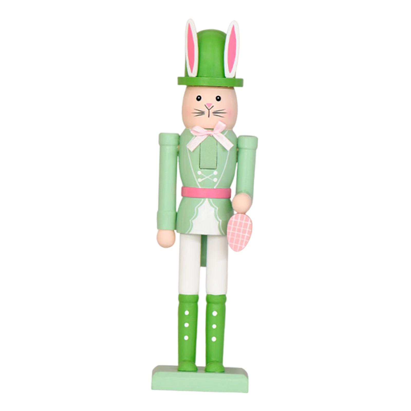 

Easter Bunny Figurine Wooden Nutcracker Animal Statue Miniature 1 12 Doll House Decoration for Home Office Table Bedroom зелёный