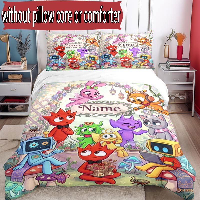 3pcs Duvet Cover Set (1*Duvet Cover + 2*Pillowcase, Without Core), Custom Name Game Sprunki Pattern Bedding Set, Home Bedroom Decor Gift