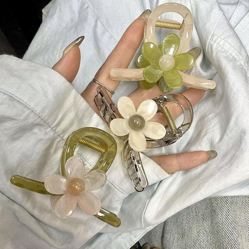 Korean Style Sweet Flower Hair Claw Simple Back Head Cross Hairpin  Bun Styling Tools Shark Clips Women Hair Accessories