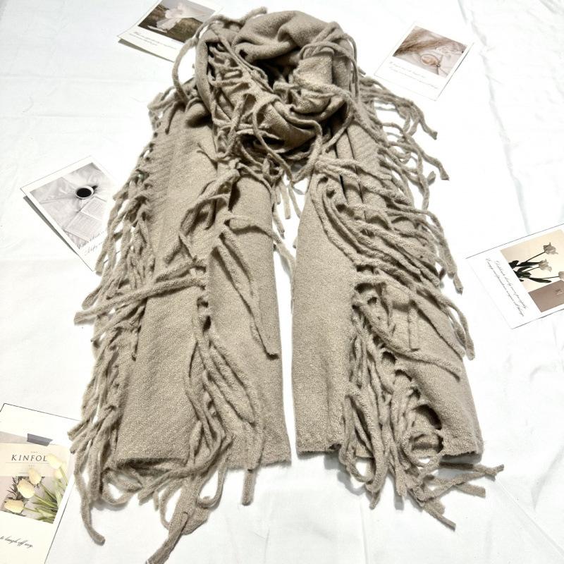 New Solid Color Tassel Imitation Cashmere Scarf on Both Sides for Women Autumn and Winter Versatile Shawl High End Winter Warm Thickened Scarf