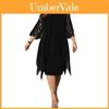 Polyester Chiffon Dress With Splice Pattern And Mid Length For Office Wear