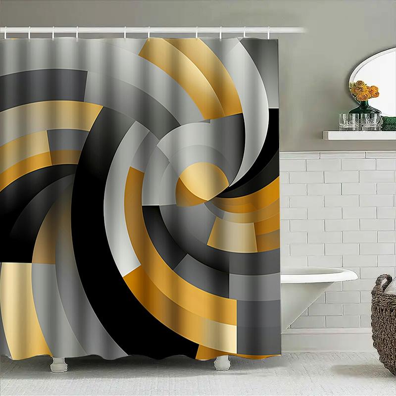 Modern Black Grey Yellow White Geometric Shower Curtain Waterproof Bath Room Decor Home Decoration Customizable Size Options Ava