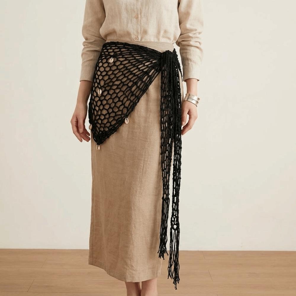 Shell Triangle Hip Scarf Solid Color Waist Belt Fashion Crochet Short Skirt Wrap Daily