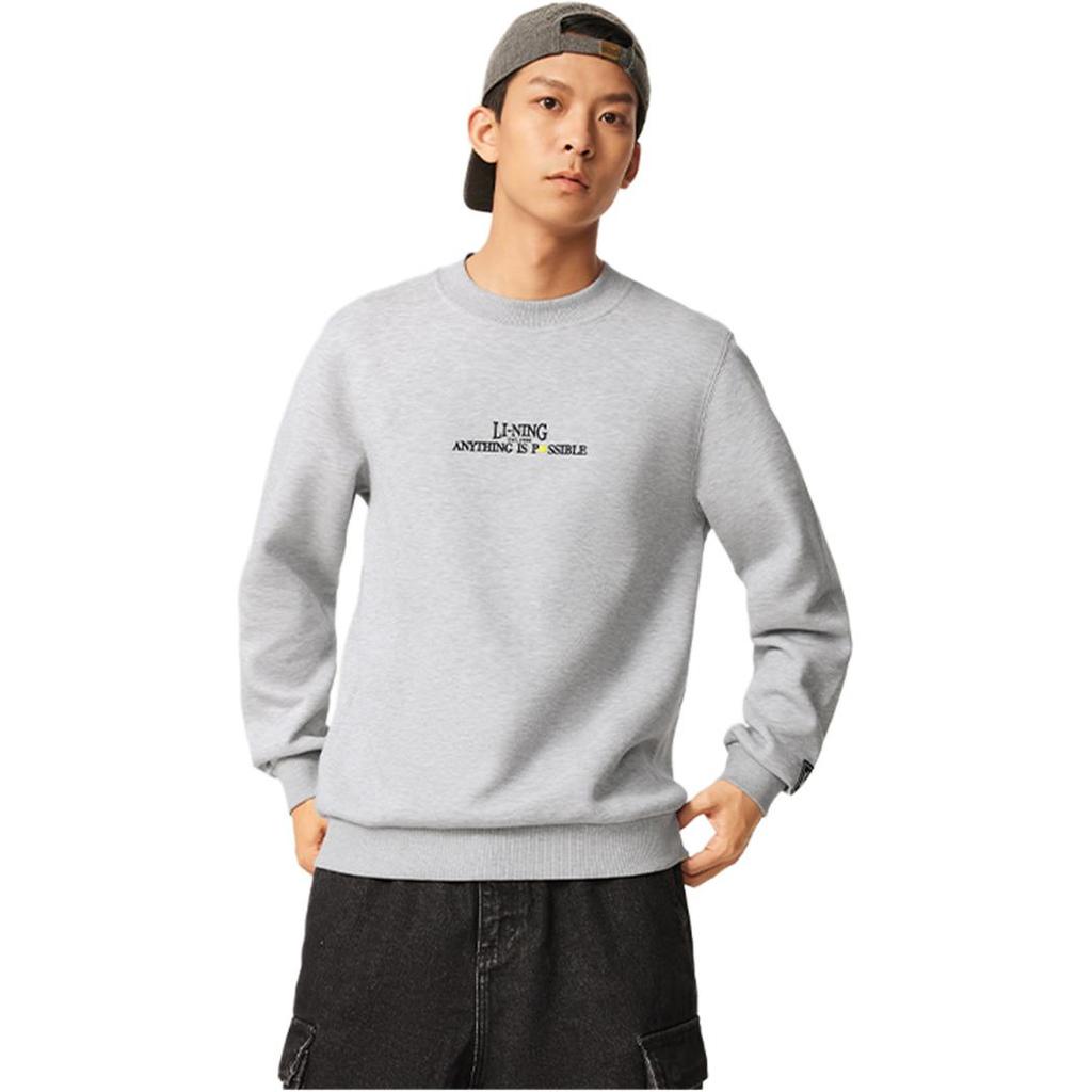 Li Ning Sports Lifestyle Series Letter Round Neck Breathable Versatile Casual Sports Sweatshirt Men sweatshirt Flower-Gray Light-Gray AWDV567-6