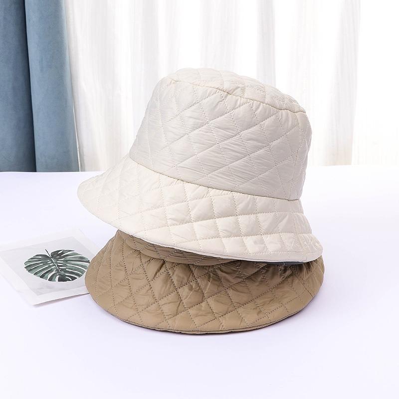 Hat women's new winter bucket hat down cotton versatile show small face thickened breathable warm basin hat men
