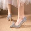 Fashion Women's Rhinestone Wedding Shoes New Year Shoes Luxury Buckle Decorative Banquet Women's Shoes High Heels Gold Silver Red