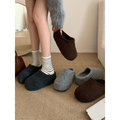Mao Mao Shoes Women's Autumn and Winter Cotton Shoes Lazy Pedal Warm and Piled Half Slippers