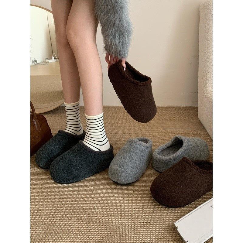 Mao Mao Shoes Women's Autumn and Winter Cotton Shoes Lazy Pedal Warm and Piled Half Slippers