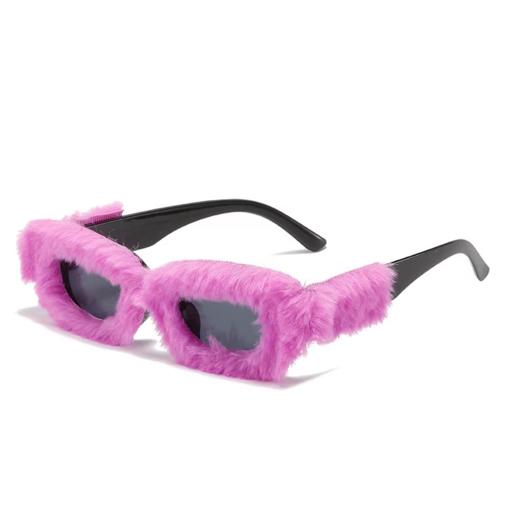Rectangle Sunglasses Women Fashion New in Furry Frame Vintage Shades Eyewear Brand Design UV400 Winter Party Sun Glasses