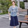 Chiffon Short-Sleeve Top & Wide-Leg Pants Set for Middle-Aged Women