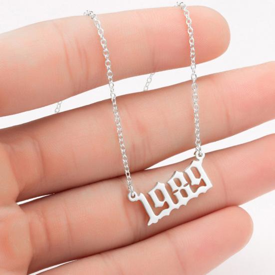 1980-2019 Birth Year Number Charm Pendant Stainless Steel Chain Necklace Jewelry