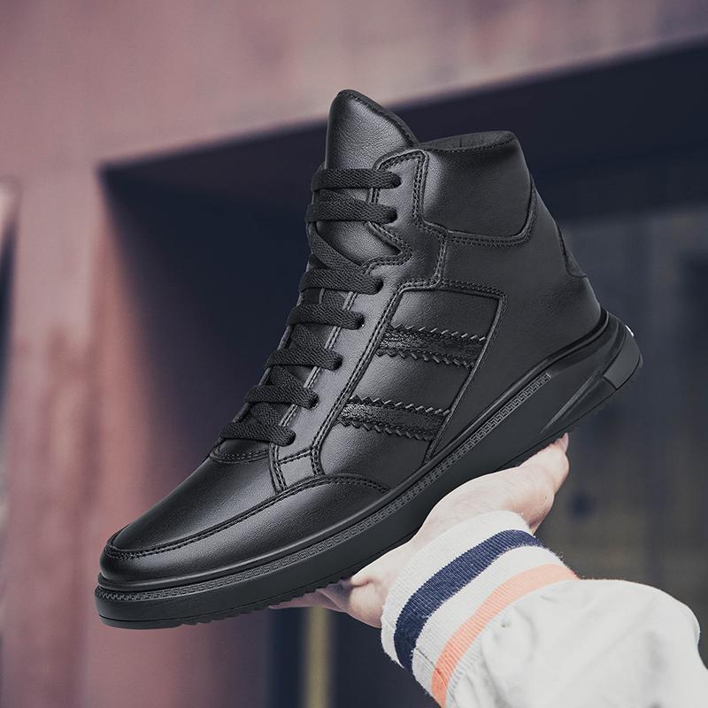 Men Fashion Genuine Leather Boots Men Lace Up White Shoes Brand Ankle Sneakers Cow Leather Luxury Boots Comfortable Mens Shoes