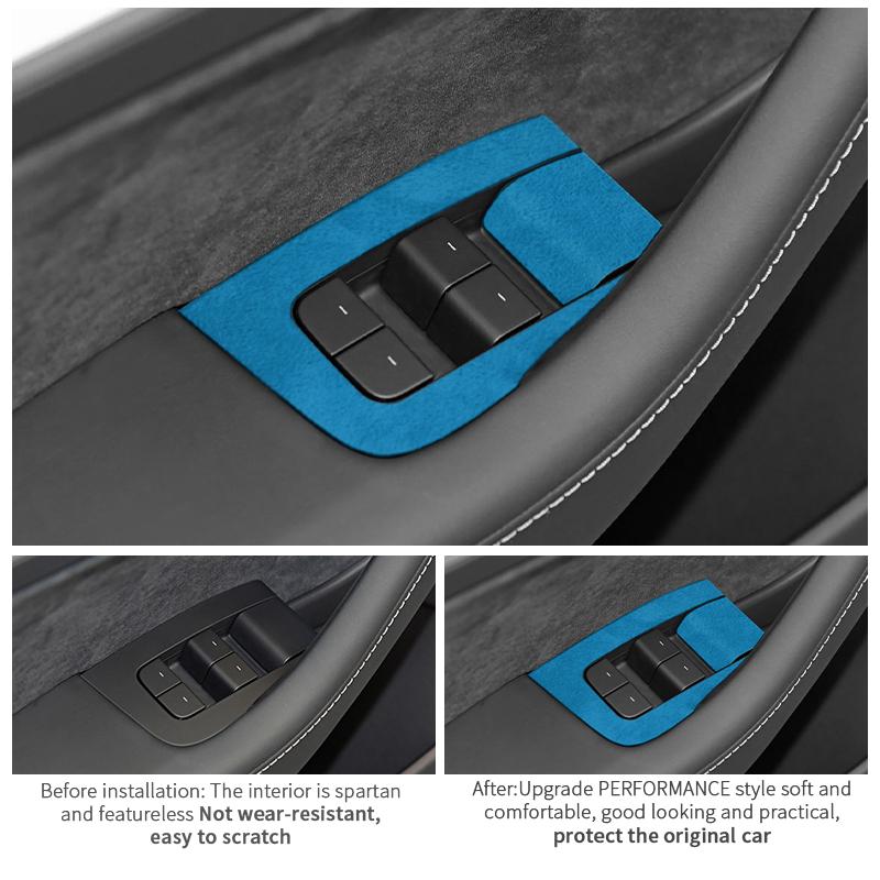 For Tesla Model 3 Y 2019-2025 Window Switch Lifter Panel Trim Frame Sticker Tuning Made of Alcantara Car Interior Accessories
