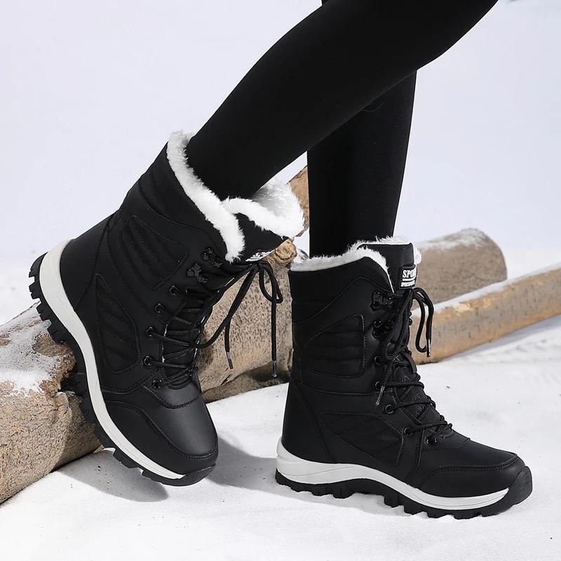 Winter Women's Snow Boots High-top Waterproof Ankle Boots Ladys Thick Plus Warm Hiking Boots Outdoor Cotton Sneakers Botas Mujer