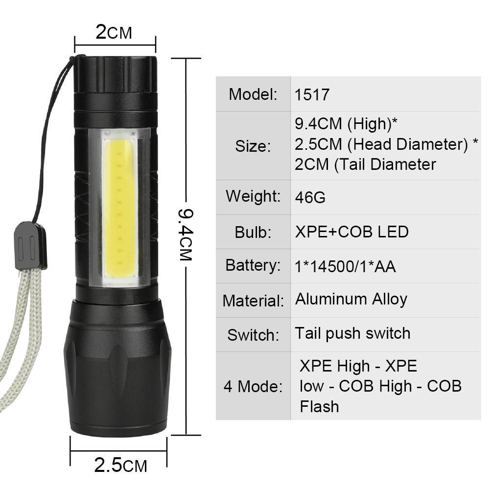 Details about / 10000LM XPE COB LED Mini Flashlight 14500//AA 4 Modes Zoomable Pocket Light Torch