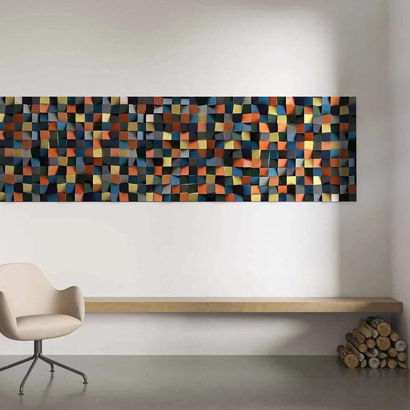 Colorful Solid Wood Bevel Mosaic Three-dimensional Background Wall Decoration Hotel Lobby Restaurant Interior Hanging Pictures