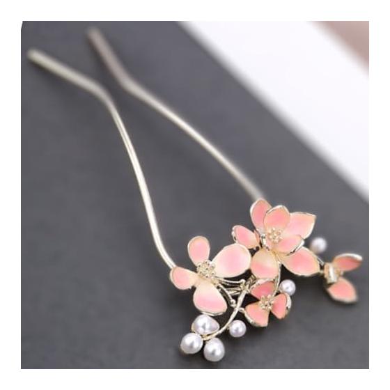 Miaomyao U-Shaped Hairpin Hair Stick Japanese Kimono Yukata Hair Accessory Pearl Antique Lotus Water Lily Butterfly Gold Miaomyao (Pink)