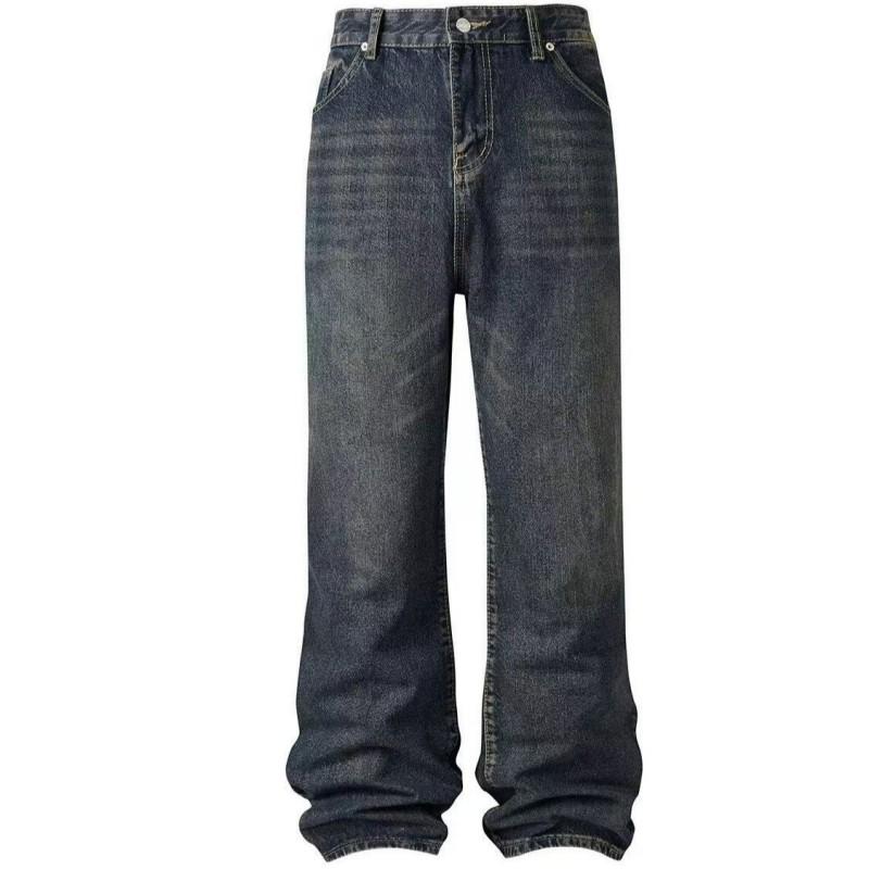 2025 Mens Vintage Blue Washed Distressed High Street Flared Jeans Youth Casual Long Pants