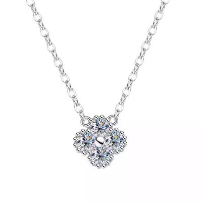 Harusame Women's Four-Leaf Clover Necklace In Sterling Silver with a 0.4ct Diamond and Moissanite Pendant. Popular Women's Jewelry In Silver and Gold.