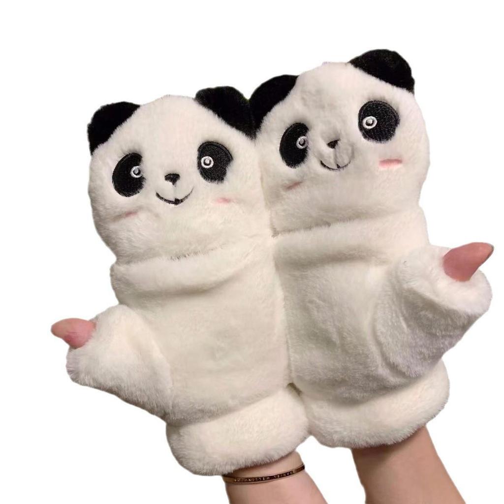 Women's Winter Plush Panda Convertible Half-Finger Gloves