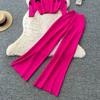 Autumn Winter Sweet Bow Jacquard Sweater and Pants Two-Piece Set Women's Knitted Cardigan High-Waisted Wide-Leg Pants Suits