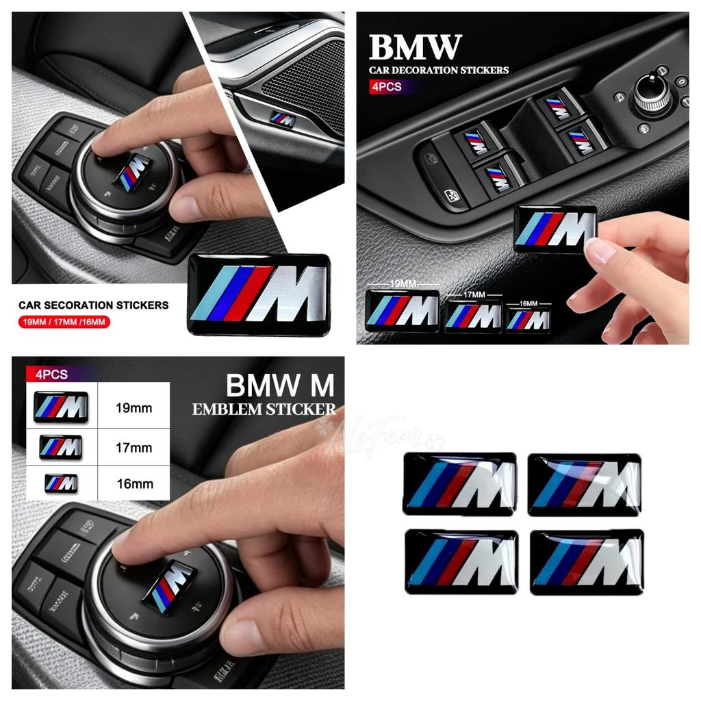 RTJF7 Fashion 4pcs For BMW M Performance Logo 3D Epoxy Glue Badge Car Interior Steering Wheel Dashboard Decor Sticker Accessories