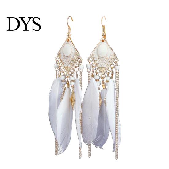 Ear Studs 1 Pair Hook Earrings Bohemian Oil Drip Geometric Rectangle Pendant Temperament Decoration Elegant Artificial Feather Tassel Dangle