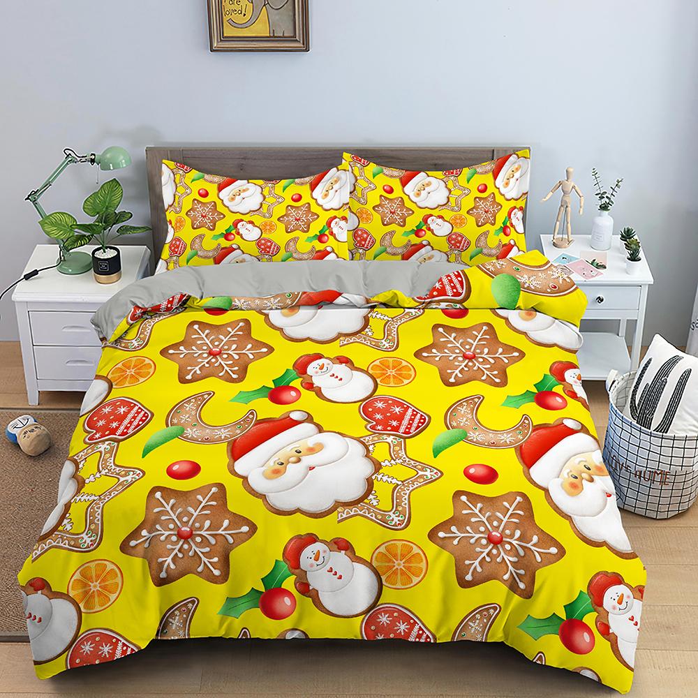 Merry Christmas King Queen Duvet Cover Xmas Bedding Set For Kid Santa Claus Quilt Cover Cartoon 2/3Pcs Polyester Comforter Cover