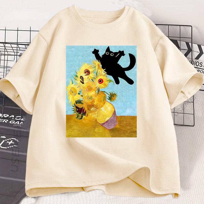 Katzen T-Shirt für Mädchen Jungen Sonnenblumen Druck T-Shirt Lustig Niedlich Katze Kätzchen T-Shirt Baumwolle Kurzarm Kleidung