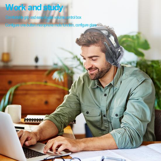 Gaming Headset Surround Sound Controllable Volume Game Headphone with Noise Canceling Microphone