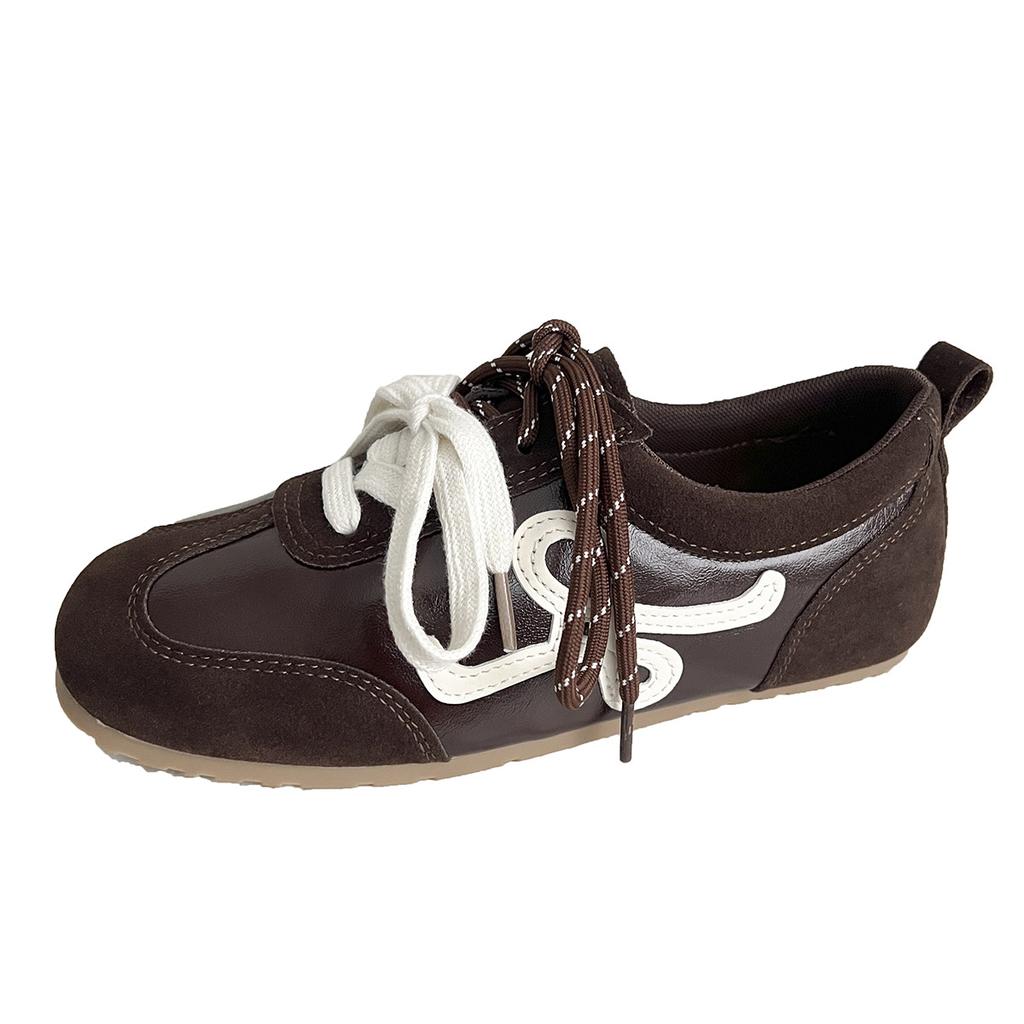 Spot niche round head ugly cute retro German training shoes women's 2025 new flat bottom inner height increase casual Forrest Gump board shoes