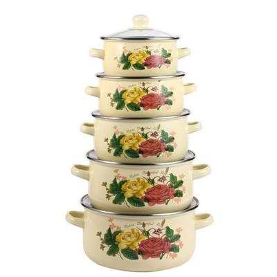 Set di 3 Pentole Smaltate 16/18/20cm Pentola Visibile Floreale per Stufato e Zuppa con Coperchio Set di Pentole Multiuso per Cucina Fornello a Gas e Induzione