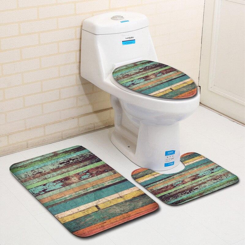 Buy 3 Piece Set Toilet Seat Mat Vintage Creative Nonslip Bath Mat Set