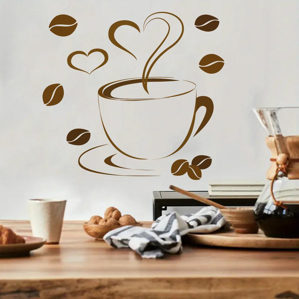 Creative Cartoon Coffee Cup Wall Stickers, Removable Self-Adhesive for Bedroom Living Room Background Decor