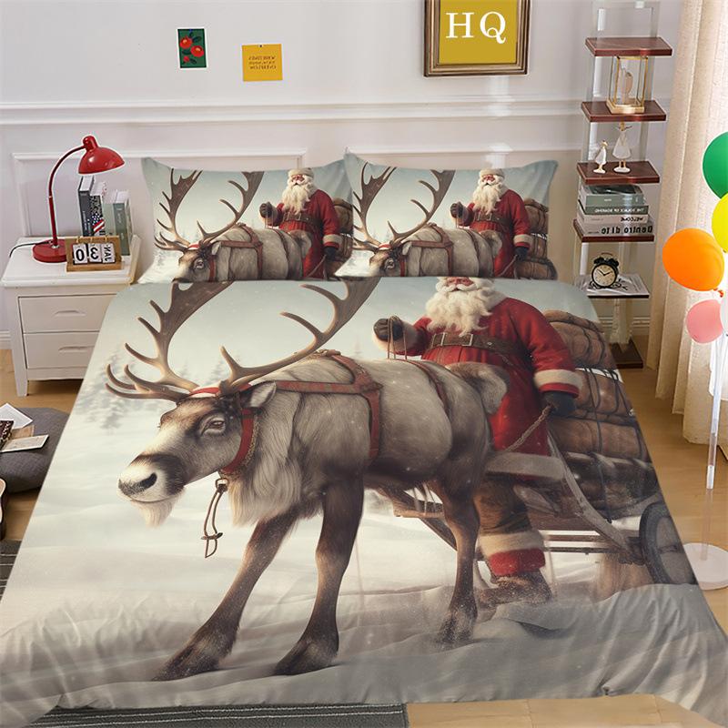 Jultomte Älg 3D-printad Polyester Kuddfodral Täcke Överdrag Två Eller Tre Delars Set