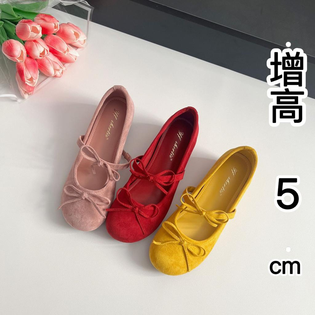Height Increase 5cm Bow Round Head Mary Jane Shoes Women's 2025 Spring New Xiaoxiangfeng Word with Shallow Mouth Single Shoes