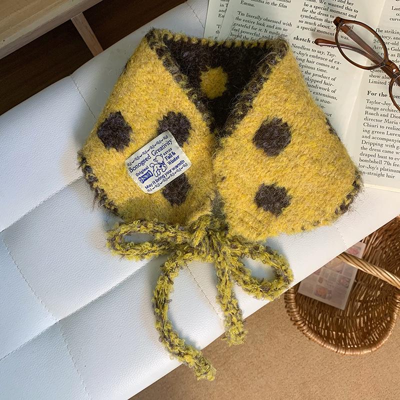 Korean Style Polka Dot Color Block Earmuffs Women s Autumn Winter Warm Lambswool Headband One Size