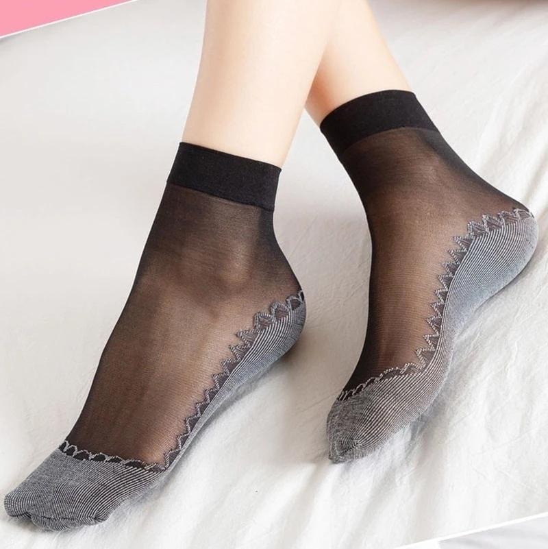 20pcs=10 Pairs Spring Summer Women Soft Socks Thin Silk Socks Non-Slip Bottom Splice Fashion Transparent Ladies Breathable Sock