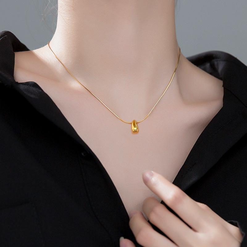 Small Water Drop Temperament Furnace Real Gold Necklace Female Collarbone Chain With Jewelry