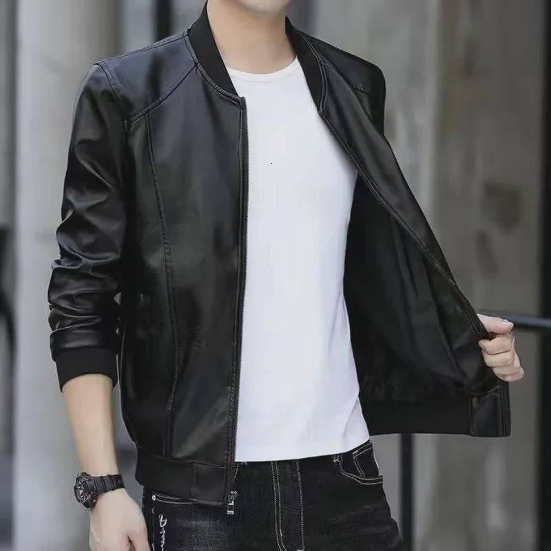 Men's Slim Fit Leather Jackets: Autumn/Winter Velvet, Motorcycle & Flight Styles, Warm & Casual, Korean Design for All Ages.
