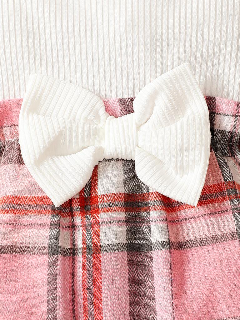 Newborn Baby Girl Spring Autumn Jumpsuit Flying Sleeves Pink Checkered Long Sleeved Jumpsuit+Headband for 0-18 Months Baby Girl