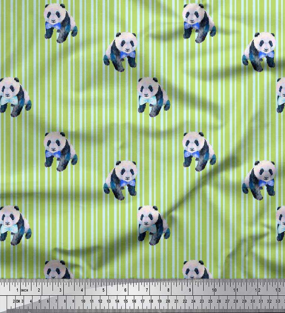 

Тканина для шиття Soimoi Blue Japan Crepe Satin Panda & Stripe Print, метр 42 дюйма 42 Inch Wide - Poly Crepe зелений
