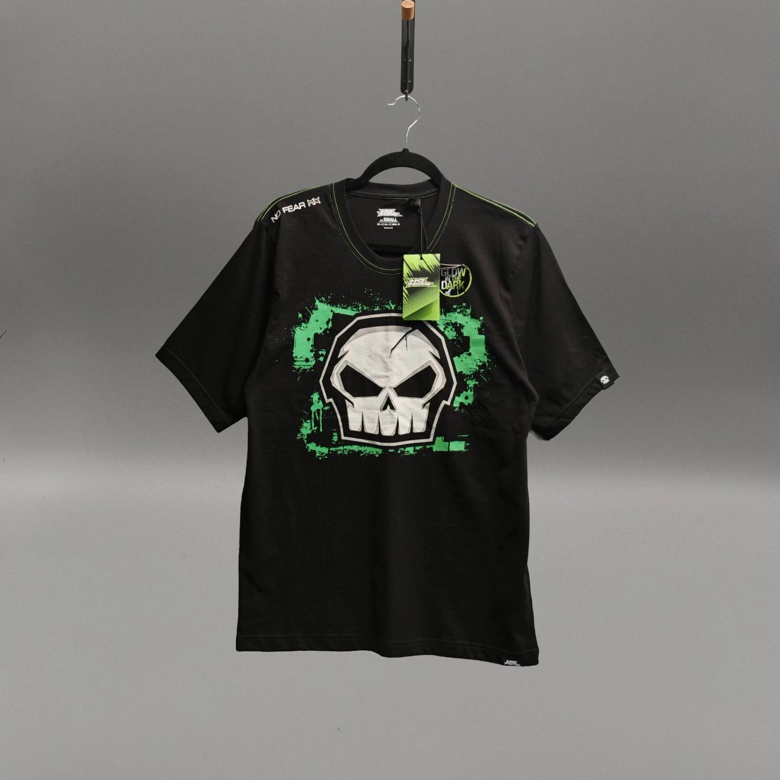No Fear Glow In The Dark Skull Graphic Black T Shirt Small Streetwear Tee 362 L