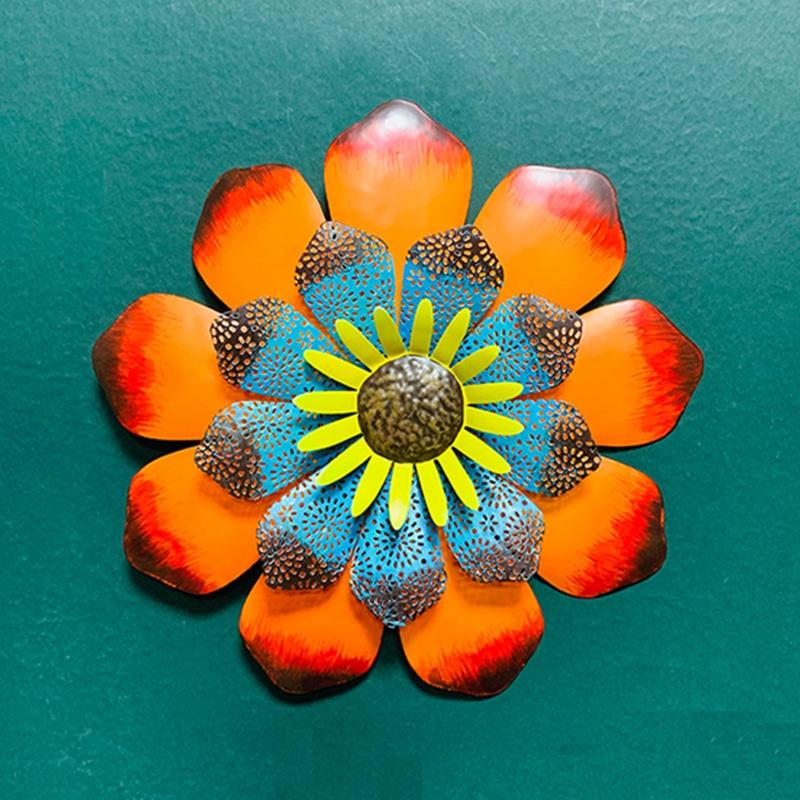 Metal Sunflower Sculpture Wall Art Decor Flower Colorful Crafts Ornament for Home Courtyard Party Decoration Gift