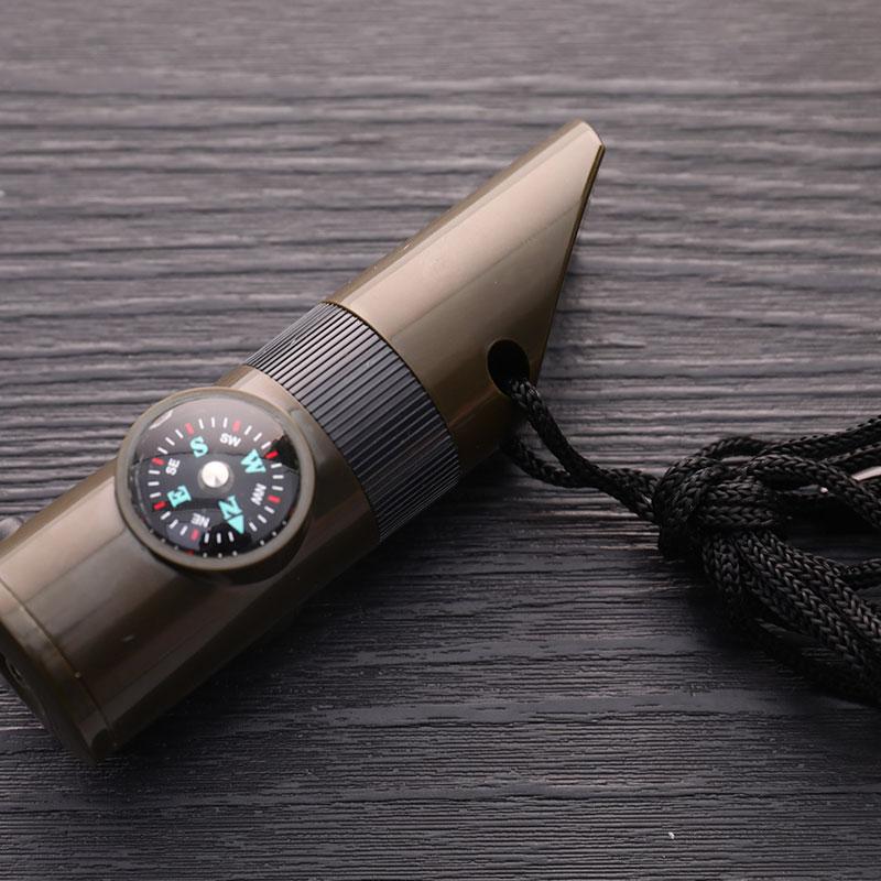 7In1 Emergency Survival Whistle Compass Magnifier Flashlight Thermometer Camping