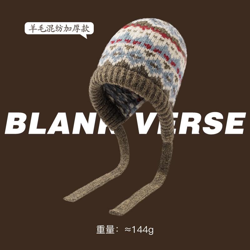Autumn and winter hats women's warm ear protectors knitted wool hats retro dual-purpose bag hats