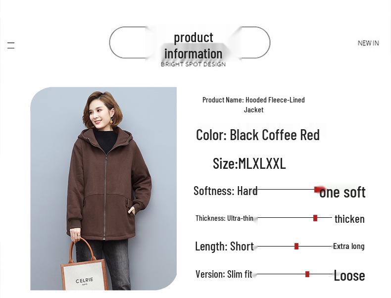 Women's Fleece-Lined Hooded Cardigan - Autumn/Winter 2024 Casual Loose Fit for Middle-Aged Moms